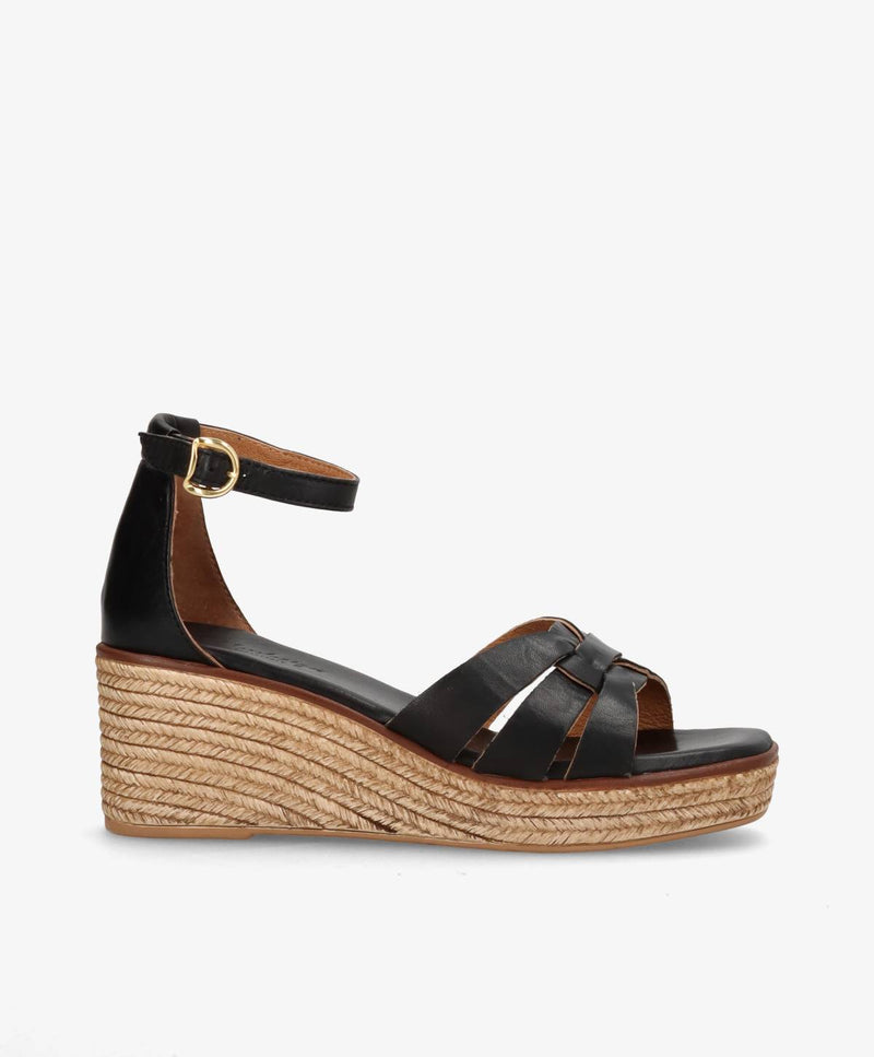 MARISA - Sort læder - Wedge sandal Dame