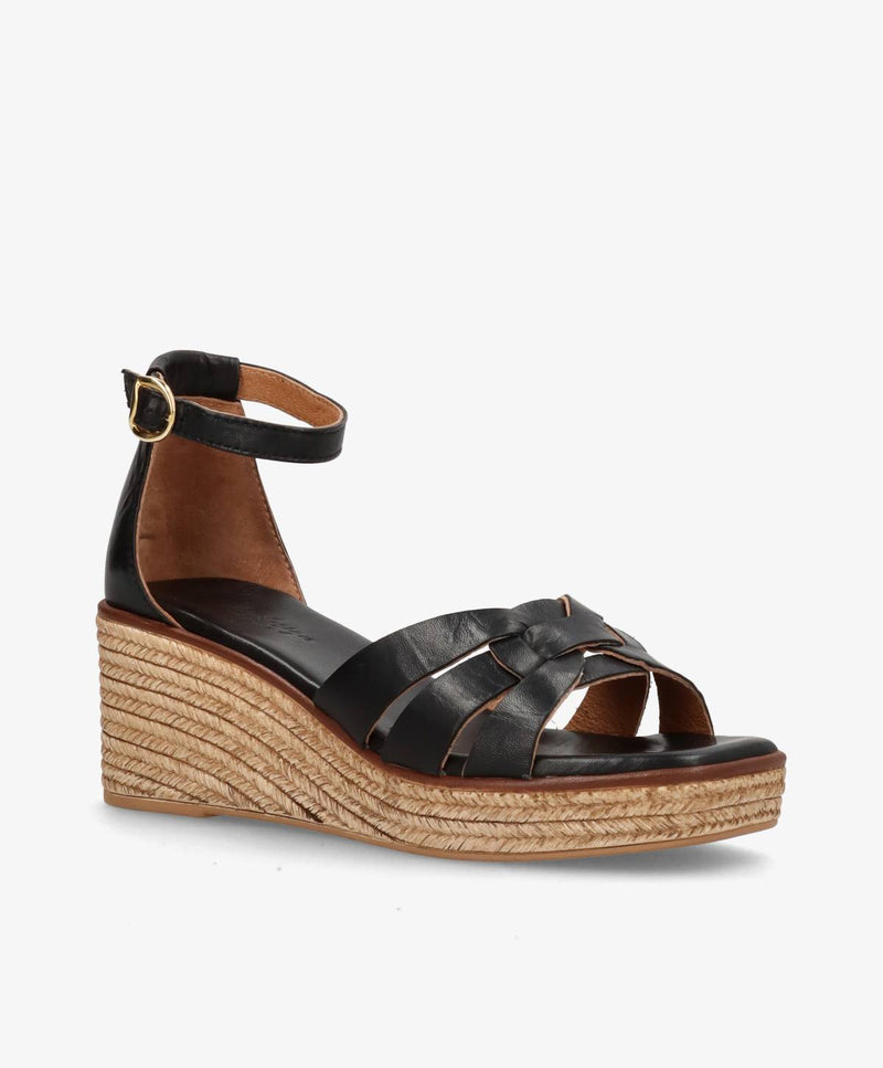 MARISA - Sort læder - Wedge sandal Dame