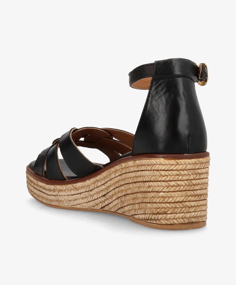 MARISA - Sort læder - Wedge sandal Dame