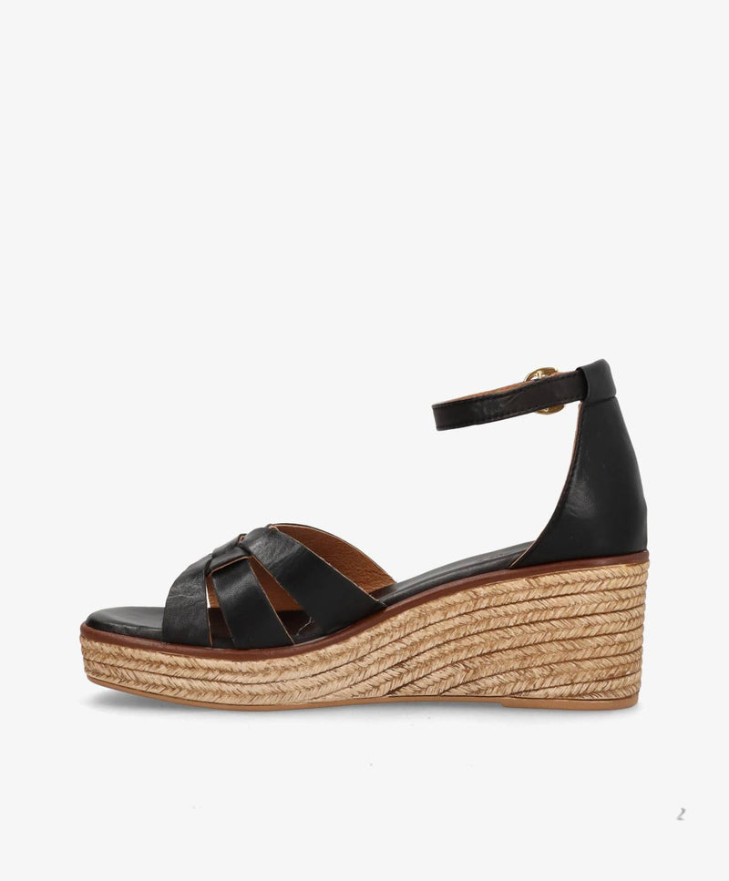 MARISA - Sort læder - Wedge sandal Dame