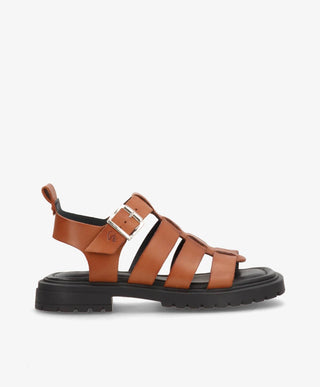 MAYA - Beige læder - Sandal med lav hæl Dame