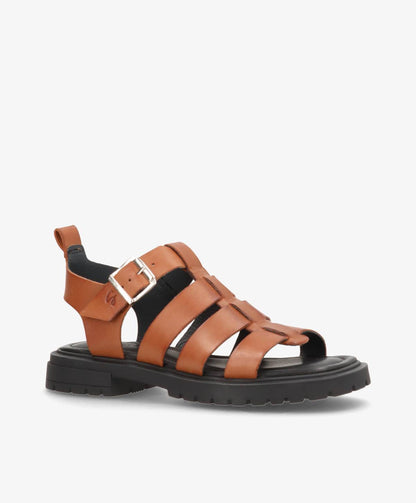 MAYA - Beige læder - Sandal med lav hæl Dame