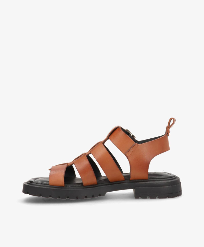 MAYA - Beige læder - Sandal med lav hæl Dame