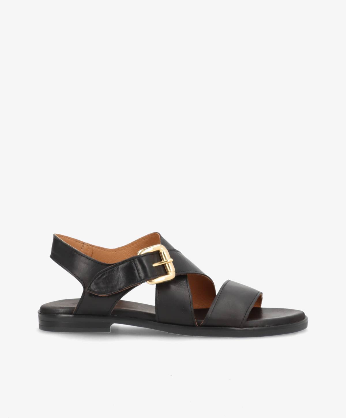 MILA - Sort læder - Flad sandal Dame
