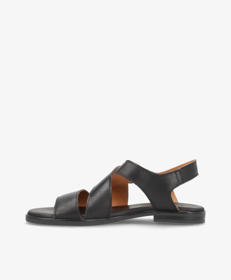MILA - Sort læder - Flad sandal Dame