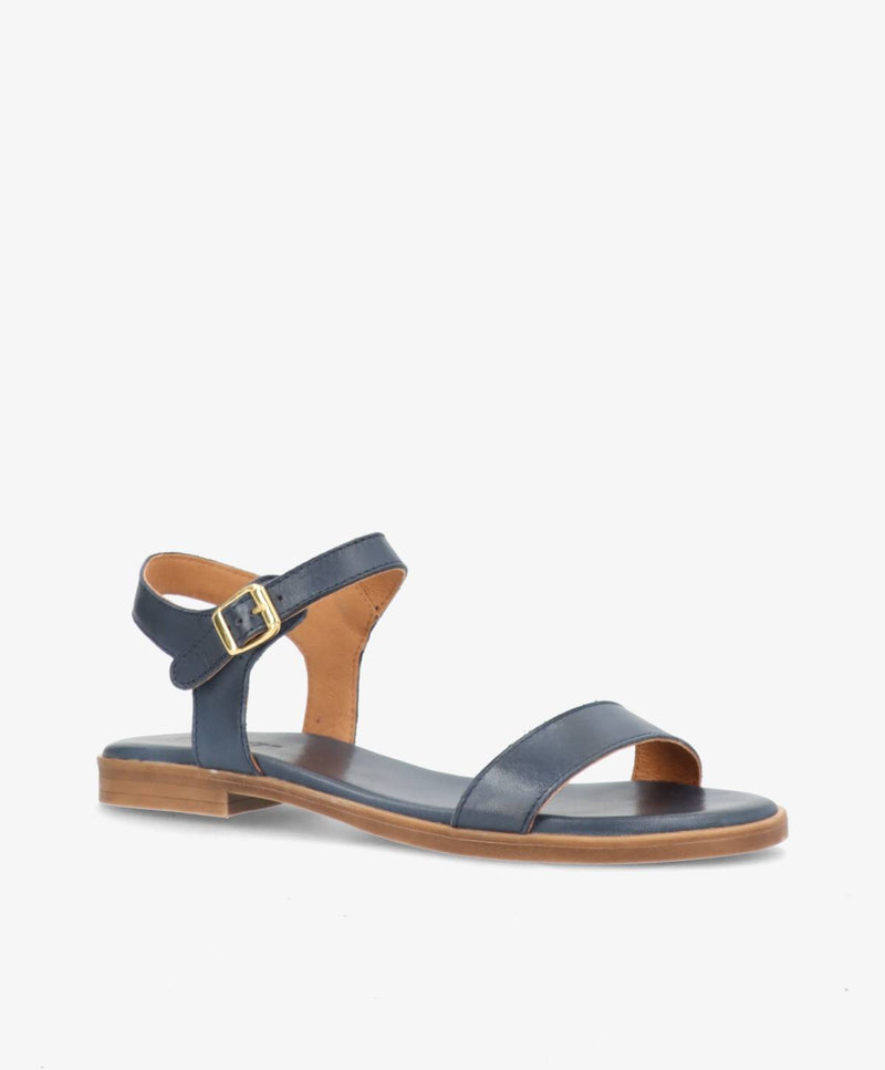 MOLLY - Jeans blå læder - Flad sandal Dame