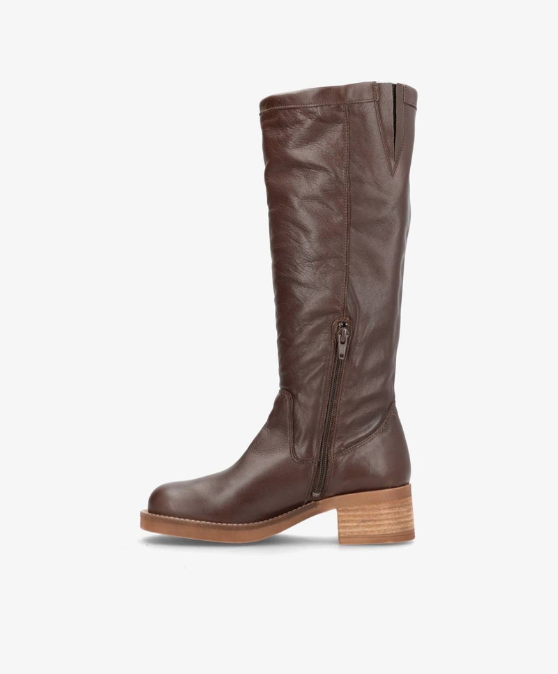 MONTI LONG - Mørkebrun Læder - Lang støvle med hæl - Dame