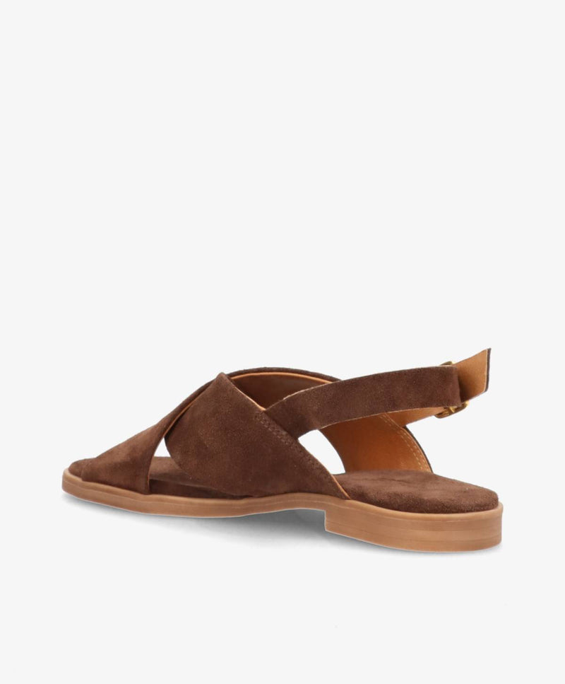 NICOLA S - Mørkebrun ruskind - Flad sandal Dame