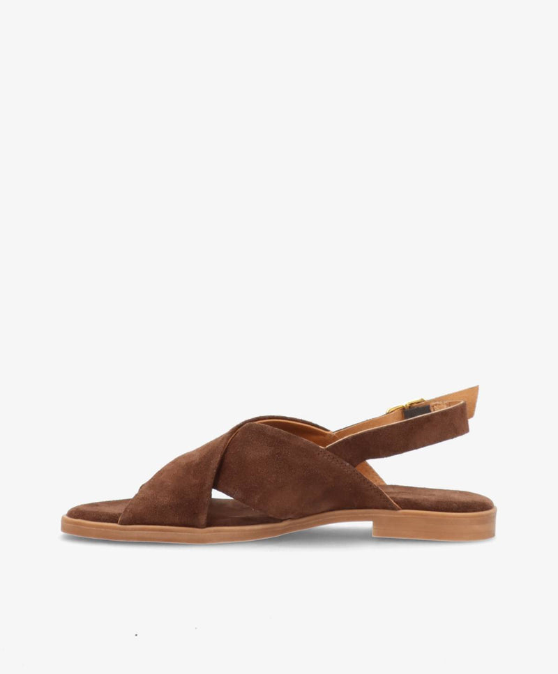 NICOLA S - Mørkebrun ruskind - Flad sandal Dame