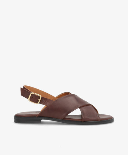 NICOLA - Mørkebrun læder - Flad sandal Dame