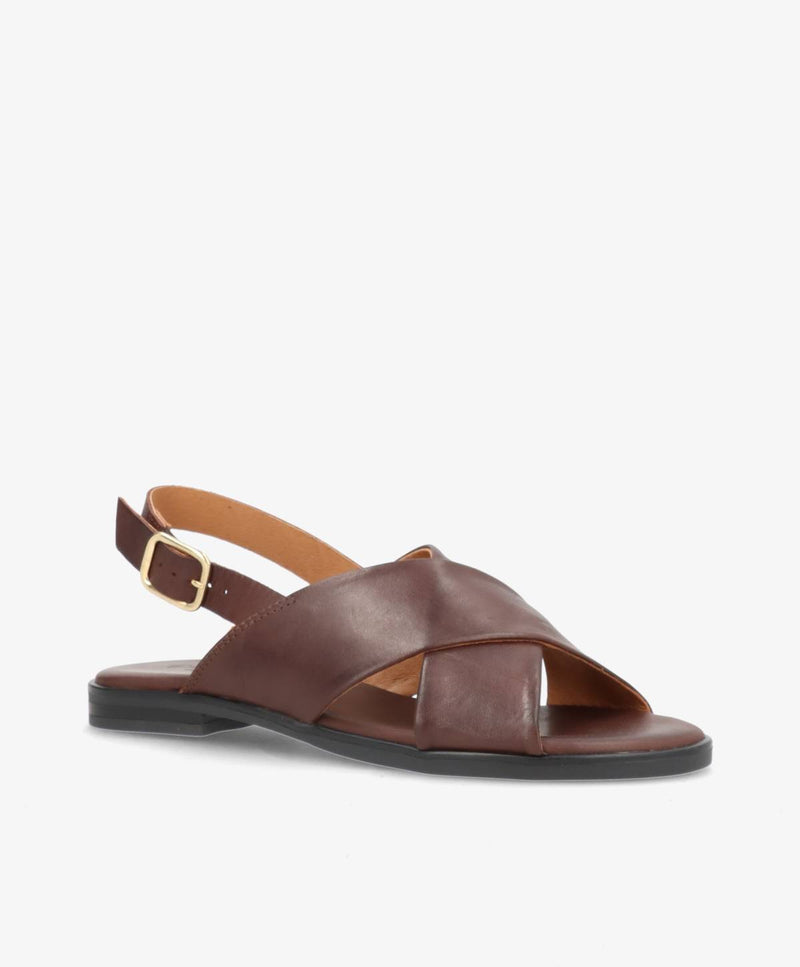 NICOLA - Mørkebrun læder - Flad sandal Dame