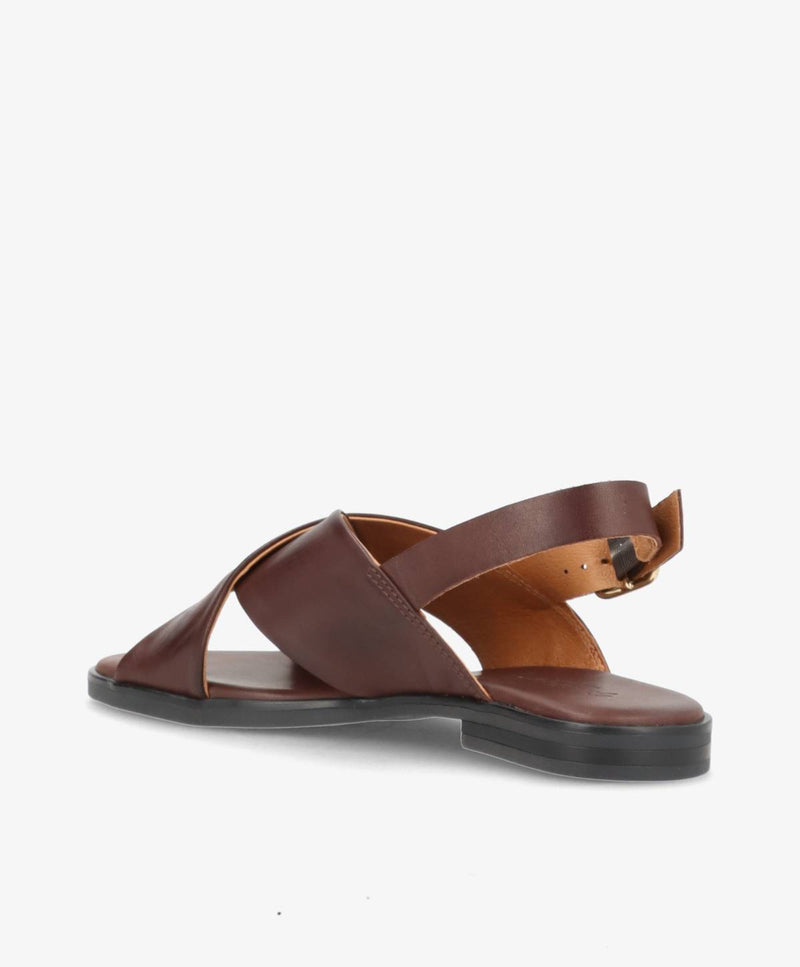 NICOLA - Mørkebrun læder - Flad sandal Dame