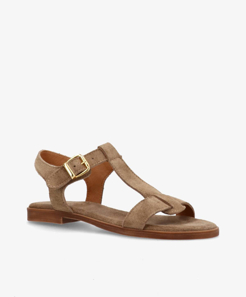 NORA S - Mørk beige ruskind - Flad sandal Dame