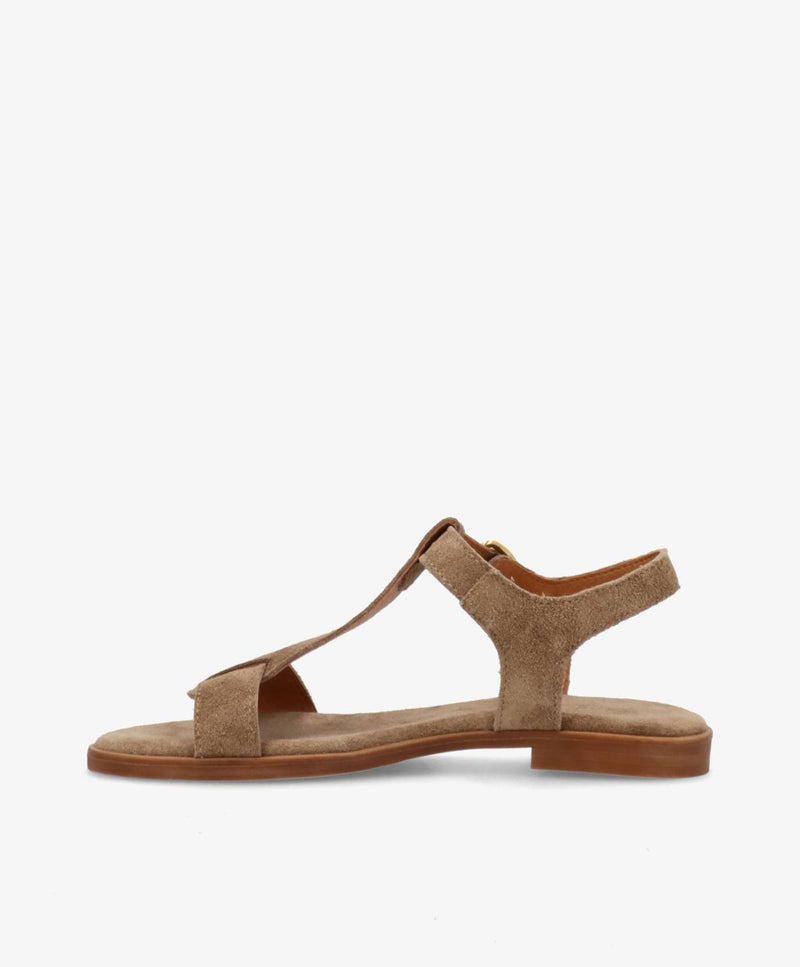 NORA S - Mørk beige ruskind - Flad sandal Dame