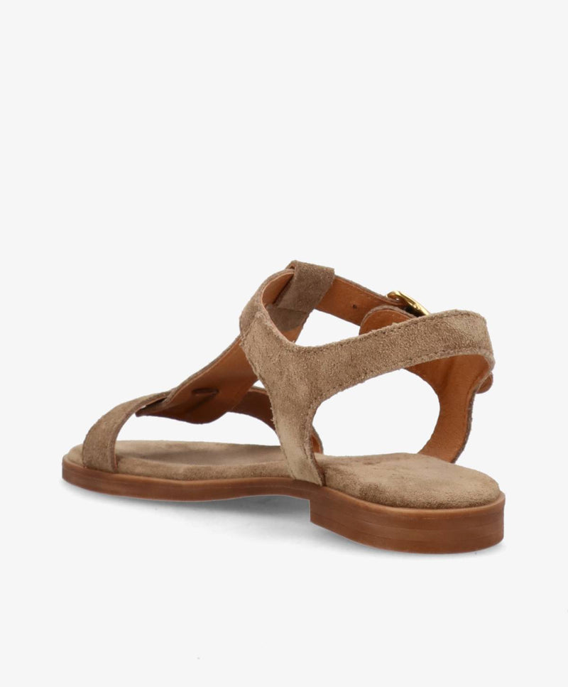 NORA S - Mørk beige ruskind - Flad sandal Dame