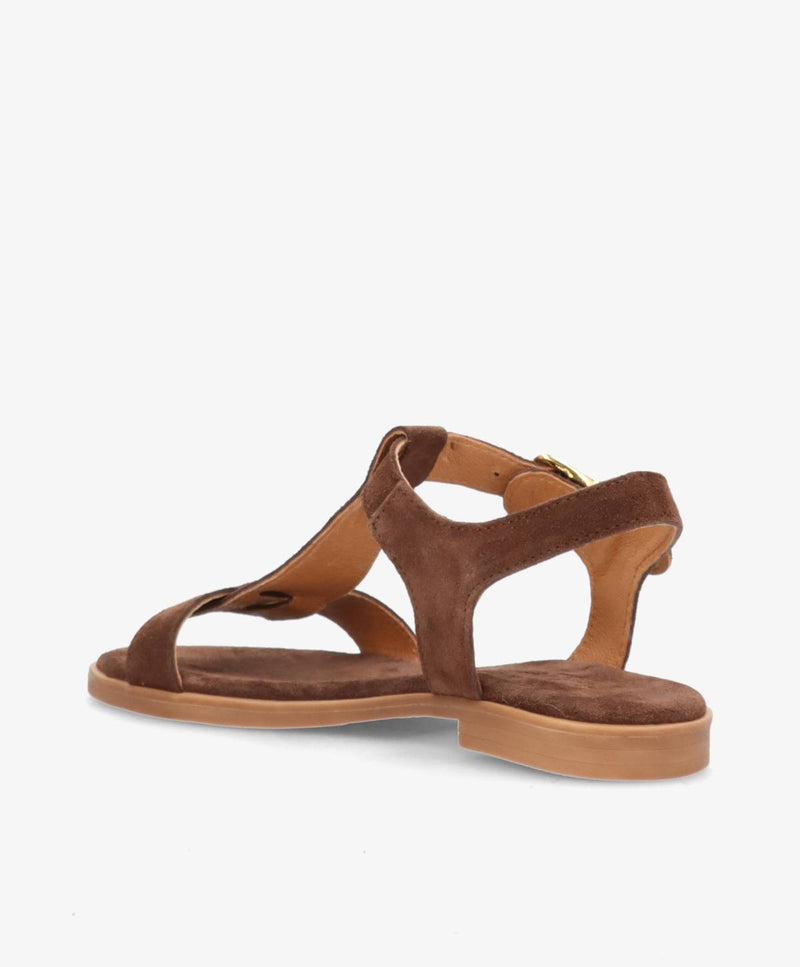 NORA S - Mørkebrun ruskind - Flad sandal Dame