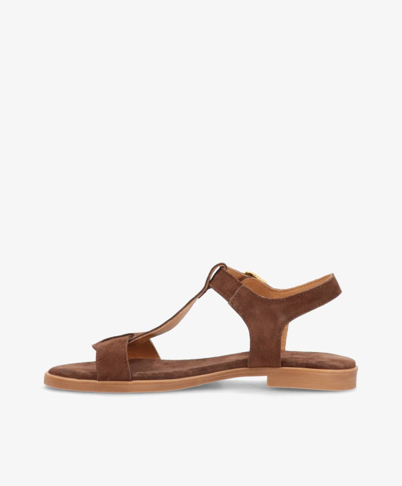 NORA S - Mørkebrun ruskind - Flad sandal Dame