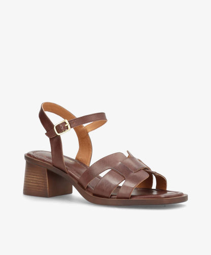 RHONA - Mørkebrun læder - Sandal med hæl Dame