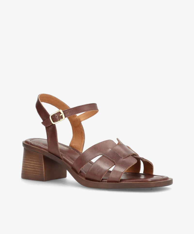 RHONA - Mørkebrun læder - Sandal med hæl Dame