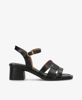 RHONA - Sort læder - Sandal med hæl Dame