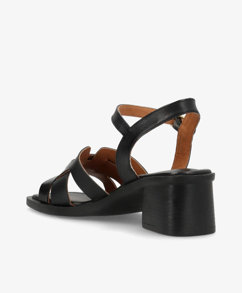 RHONA - Sort læder - Sandal med hæl Dame