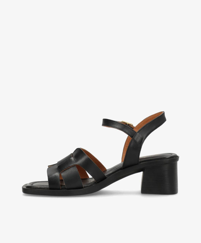 RHONA - Sort læder - Sandal med hæl Dame