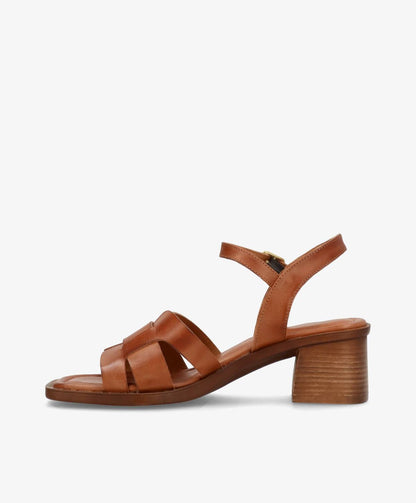 RHONA - Mellembrun læder - Sandal med hæl Dame
