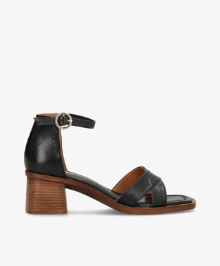 RIANNA - Sort læder - Sandal med hæl Dame