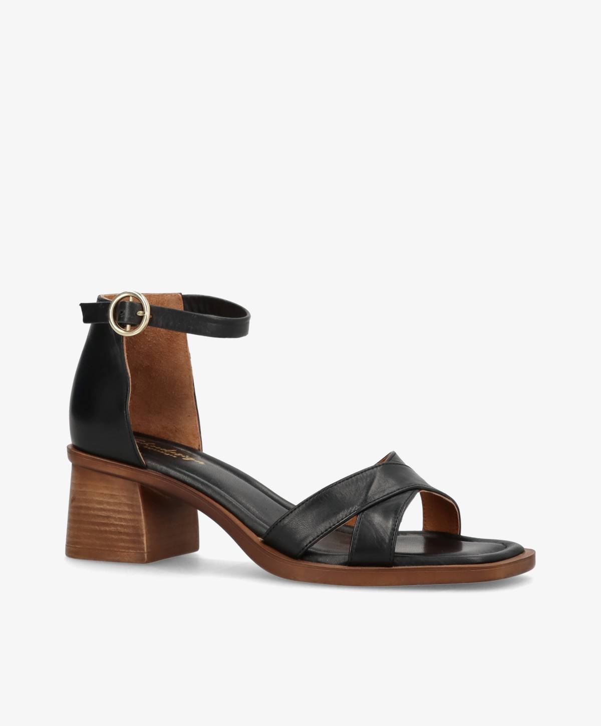 RIANNA - Sort læder - Sandal med hæl Dame