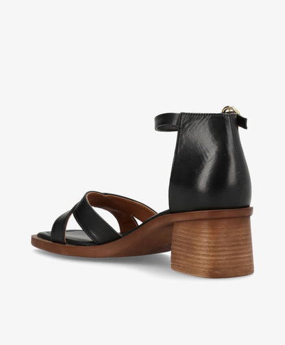 RIANNA - Sort læder - Sandal med hæl Dame