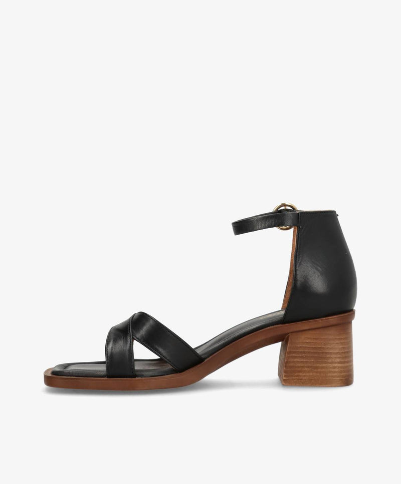 RIANNA - Sort læder - Sandal med hæl Dame