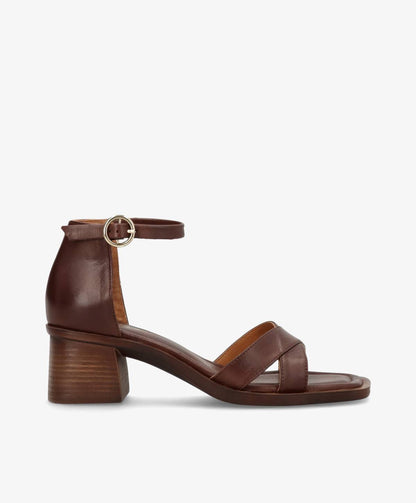 RIANNA - Mørkebrun læder - Sandal med hæl Dame