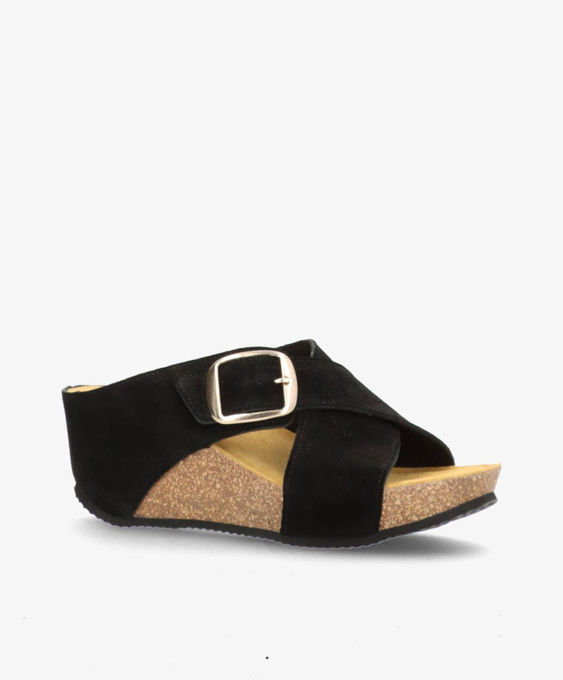 SHADOW S Buckle - Sort ruskind - Kilehæls sandal Dame