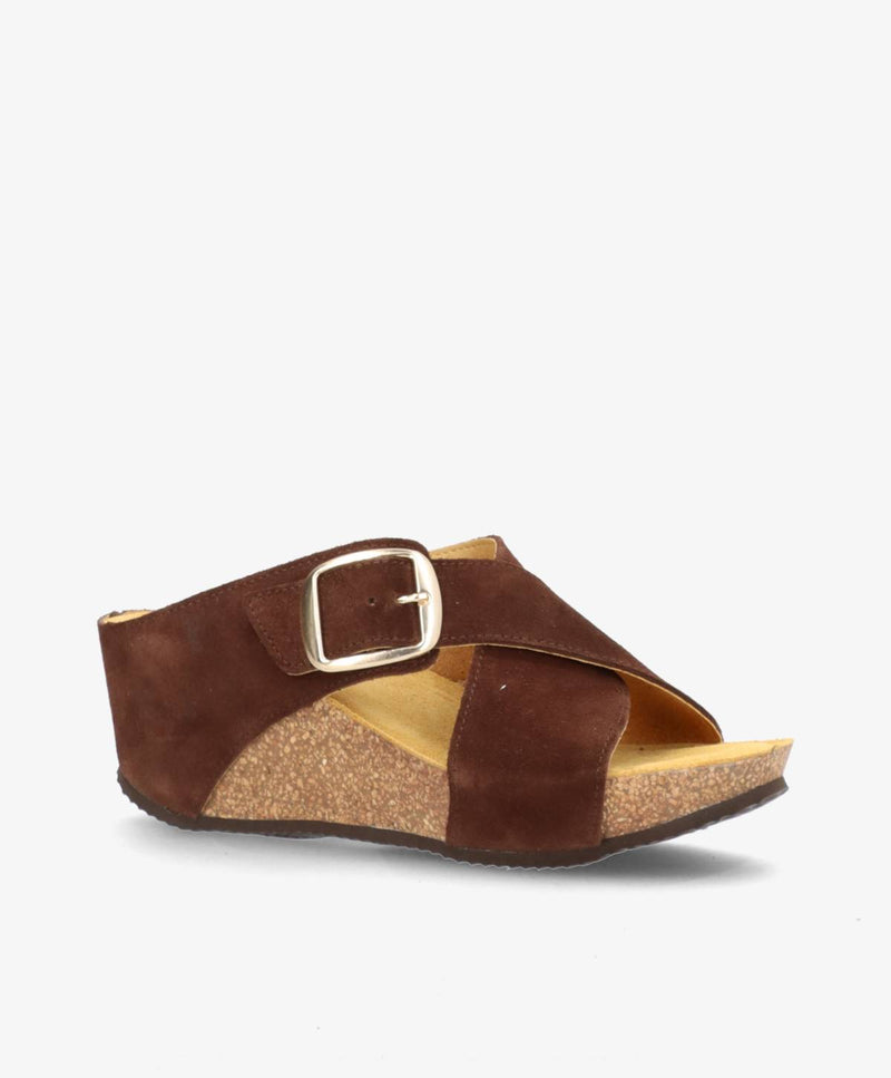 SHADOW S Buckle - Mørkebrun ruskind - Kilehæls sandal Dame