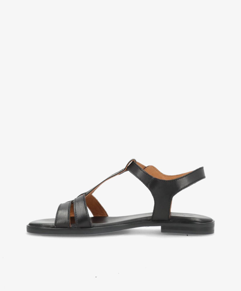 TULLY - Sort læder - Flad sandal Dame