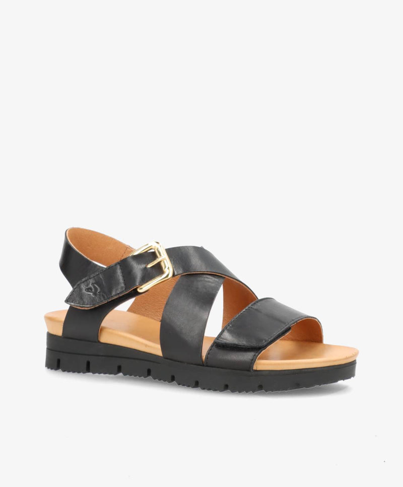 VERONA - Sort læder - Kilehæls sandal Dame